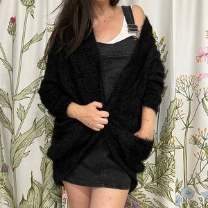 Black Cozy Fuzzy Oversized Cardigan Sweater!